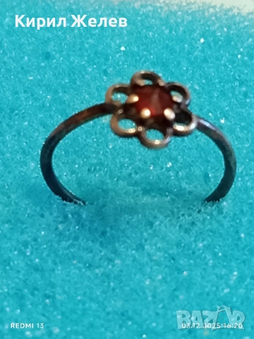 Винтидж сребърен пръстен с флорален мотив и червен ГРАНАТ лукс поднесен аристократично 41944, снимка 4 - Пръстени - 52640187