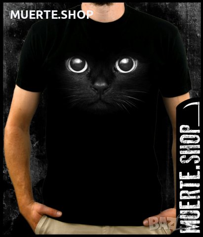 Черна тениска с щампа BLACK CAT EYES, снимка 1