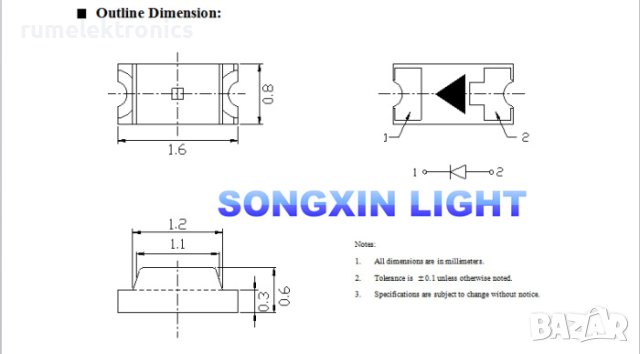 LED SMD 0603 Super Bright Yellow Green/Blue/Yellow/Cool White, снимка 2 - Друга електроника - 40979456