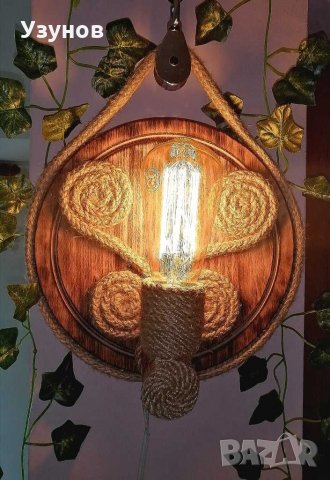 Лампа за механа, ръчно изработена дървена лампа за стена, ретро, винтидж, снимка 7 - Лампи за стена - 36015602