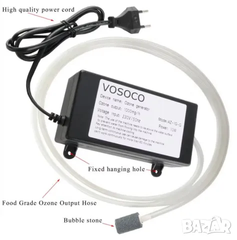 Генератор на Озон Генератор 1000mg/hh 10W AC220V Битов Генератор на Озон за Вода и Въздух Озонатор, снимка 7 - Други - 48196878