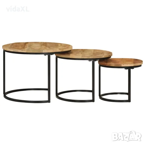 vidaXL Стифиращи маси, 3 бр, манго масив, снимка 2 - Маси - 56147292