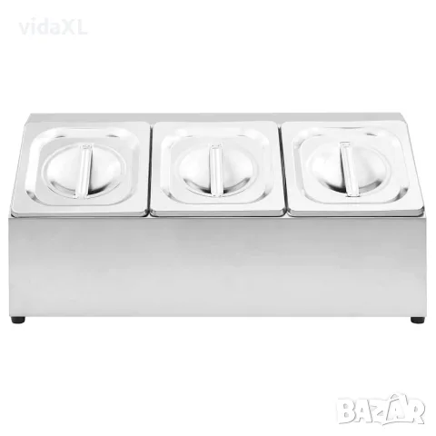 vidaXL Гастронорм контейнер държач с 3 GN съда 1/6 неръждаема стомана, снимка 3 - Обзавеждане на кухня - 56147736