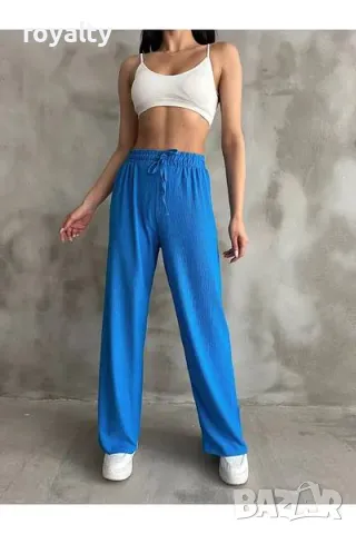 Син дамски панталон с лен, снимка 4 - Спортни екипи - 49485269