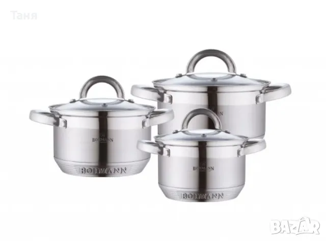 Комплект тенджери Bohmann, 16/18/20см. 2.1/2.9/3.9л., Неръждаема стомана, снимка 4 - Други - 47894516