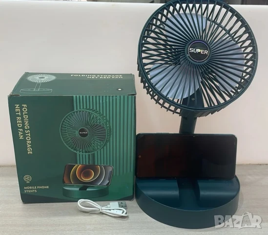 ПРОМО!! Сгъваем настолен вентилатор с поставка за телефон, снимка 1