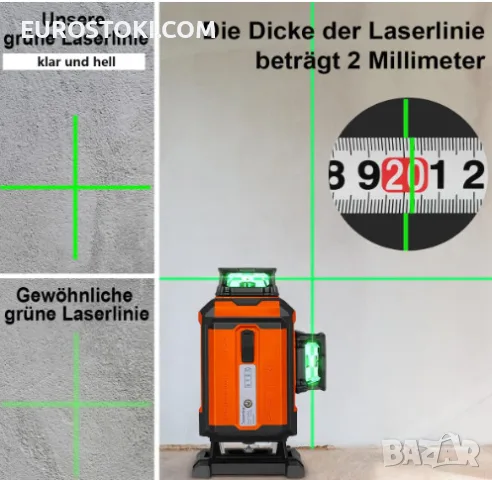 Лазерен нивелир TakamineTech с кръстосани линии, зелени диоди, 4 x 360 градуса, 5200 mAh, снимка 3 - Измервателни инструменти - 56088564