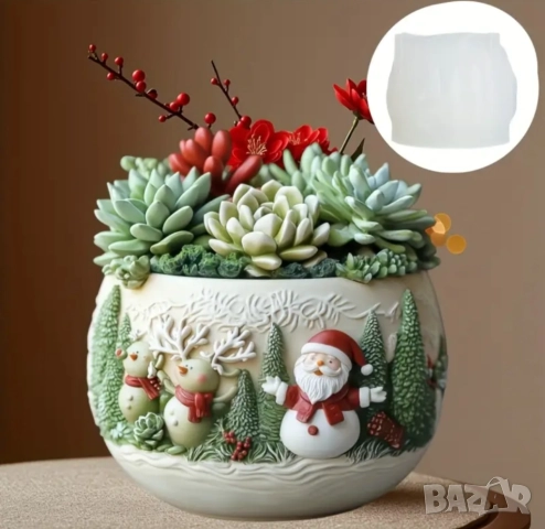 Молд буркан кашпа дядо Коледа с елени, снимка 4 - Форми - 51946252