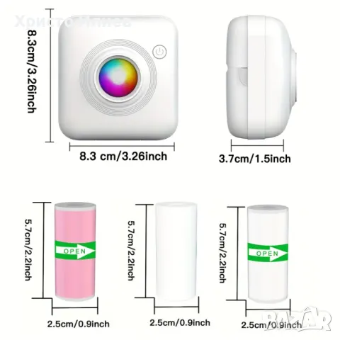 Мини принтер преносим термален мини фотопринтер Bluetooth принтер за смартфон с 13 ролки хартия, снимка 2 - Друга електроника - 50006929