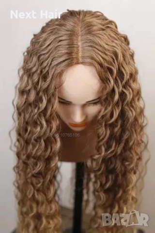 Омбре къдрици 80 см - кафява перука с реалистичен път 13x4x1, снимка 10 - Аксесоари за коса - 52878649