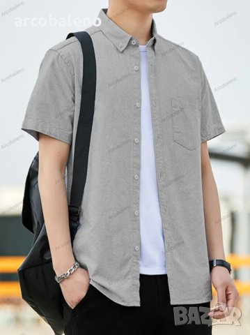 Ежедневна мъжка оксфордска риза с къси ръкави, младежка мода, 4цвята - 023, снимка 2 - Ризи - 40848349