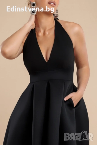 Дамска eлегантна рокля с контрастен дизайн и панделка, снимка 4 - Рокли - 52392144