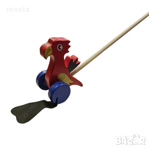 Играчка Папагал, За бутане, Дървена, Червен
