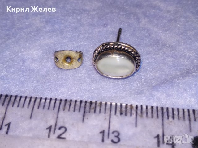 СТАРА СРЕБЪРНА АРТ ДЕКО ОБЕЦА СРЕБРО 925 АНГЛИЯ с ШЛИФОВАН ЛУНЕН КАМЪК и СТОМАНЕНА ЗАКОПЧАЛКА 38729, снимка 6 - Обеци - 41730287