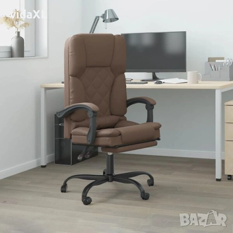 vidaXL Масажен наклоняем офис стол, кафяв, изкуствена кожа（SKU:349688）, снимка 2 - Масажори - 53363943