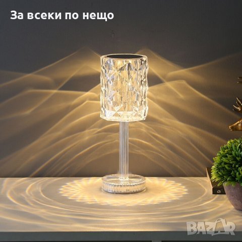 Настолна лампа, RGB LED, със сензорен димер, 3 нива на интензитет, акрилен кристал, презареждаема с , снимка 3 - Лед осветление - 42292306