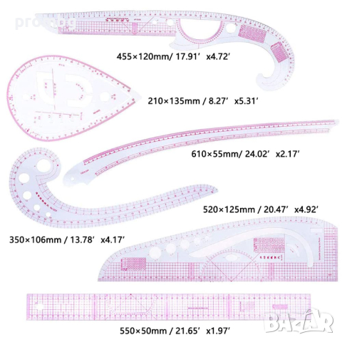 Пластмасови шивашки кривки, линия, метър, шаблон за моделиране, кривка, снимка 1