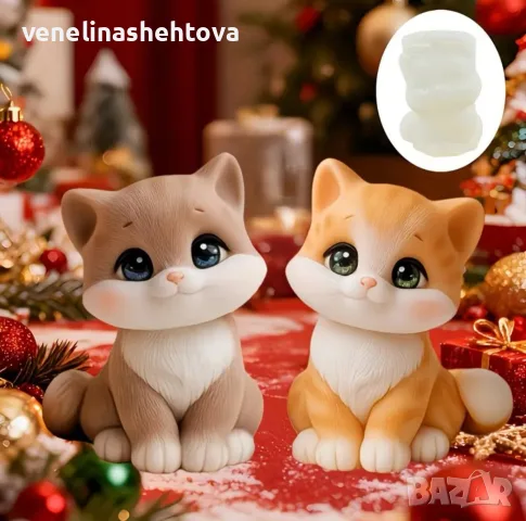 3D голямо усмихнато коте котка силиконов молд форма свещи гипс сапун смола фондан декорация торта , снимка 3 - Форми - 55997278