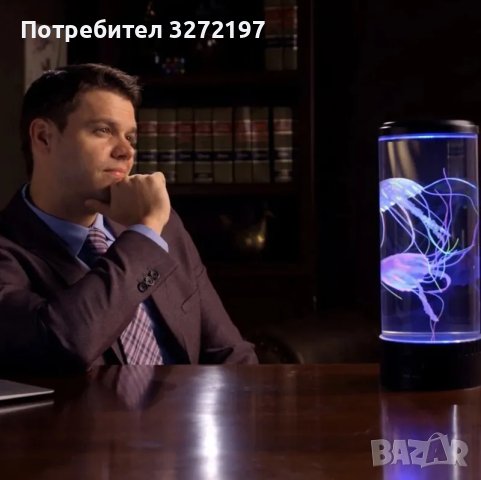 LED нощна лампа - аквариум с две синтетични медузи,пет цвята, снимка 1