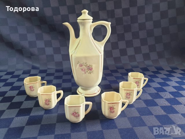 Стар порцеланов сервиз за греяна ракия,ликьор-Развитие,с.Калейца