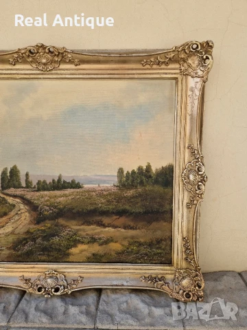 Чудесна голяма антикварна авторска холандска картина масло върху платно , снимка 4 - Картини - 50445969