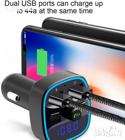 FM трансмитер Bluetooth 5.0, T25, ВОЛТМЕТЪР, MP3, micro SD, 2 x USB, 3.4А, снимка 3 - Аксесоари и консумативи - 34177439