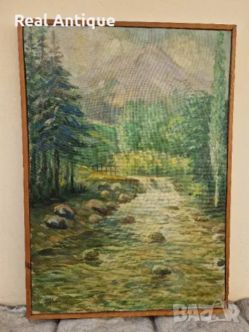 Иван Кънчев- масло пейзаж платно автор- 1970 г., снимка 3 - Антикварни и старинни предмети - 49208442