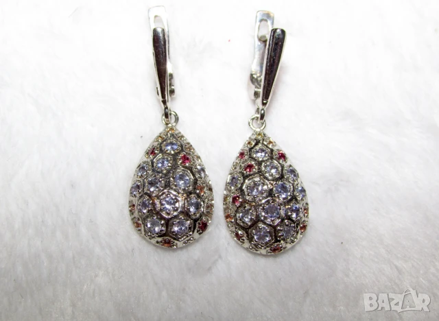 925 сребърни обеци с танзанит и гранат родолит, подходящи за подарък