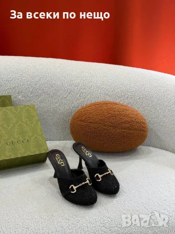 Gucci Дамски Затворени Чехли С Ток И Кристали Гучи - Различни Цветове Код SEM-811, снимка 3 - Чехли - 56129754