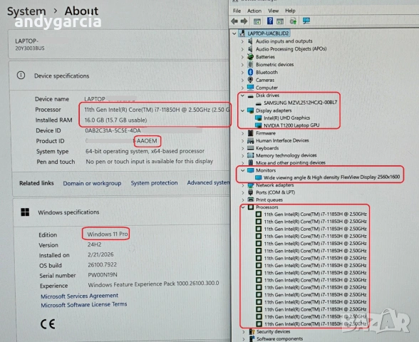  Intel Core i7 11850H/NVidia Quadro T1200 4GB/16 IPS QHD+/16GB RAM/512GB SSD/Lenovo ThinkPad P1 Gen4, снимка 15 - Лаптопи за работа - 53782766