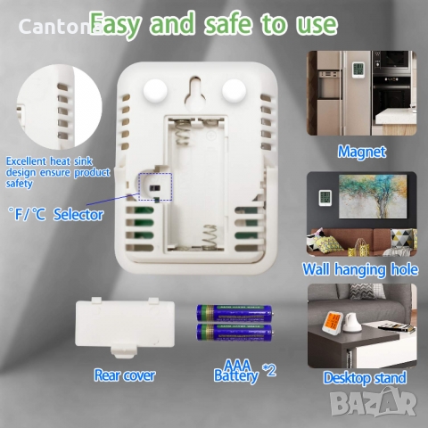 Термометър с хигрометър измерва температура /-20°C до 70°C/ и влажност /10% до 99%/, снимка 5 - Друга електроника - 36039034