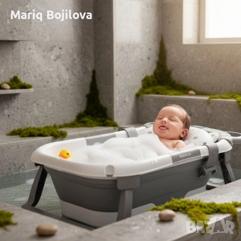 Сгъваема бебешка вана с термометър и възглавница