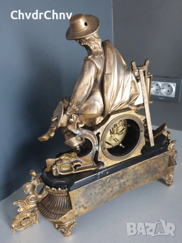 Франция 1800-те/46см-7кг стар френски каминен часовник/метална ЦАМ фигура-мрамор, снимка 2 - Антикварни и старинни предмети - 52465562