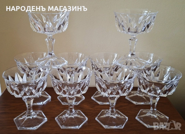 D'ARQUES - Френски кристал сервиз чаши кристални за десерти мелба сладолед шампанско 10 броя 