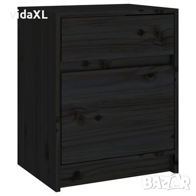 vidaXL Нощно шкафче, черно, 40x31x50 см, бор масив(SKU:808131, снимка 1