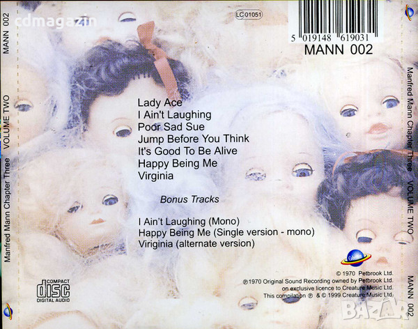 Компакт дискове CD Manfred Mann Chapter Three – Volume Two, снимка 2 - CD дискове - 36331696