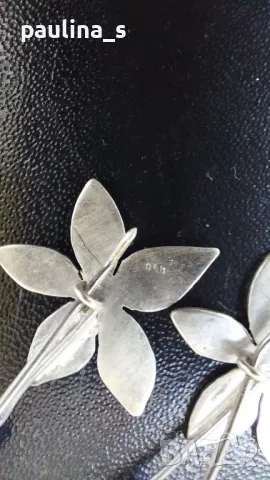 Vintage / Винтидж / Рядка находка / Сребърни обеци на върбило / Цветя / проба 950 , снимка 3 - Обеци - 49808878