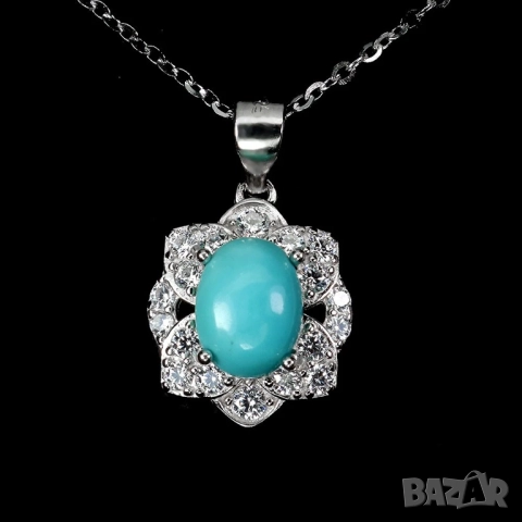 925 сребърно малко колие с тюркоаз 8х6мм, подходящо за подарък V10, снимка 1