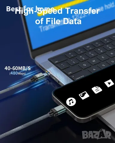 ZBF 100W USB C магнитен кабел за зареждане, 2 в 1 кабел за зарядно за Type-C , снимка 4 - USB кабели - 55876517