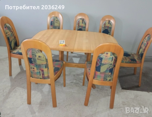 Комплект масивна разтегателна маса с 7 стола- Автомат , снимка 2 - Маси - 52878128