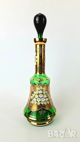 Винтидж комплект за ликьор от изумрудено зелено стъкло, снимка 2 - Сервизи - 53580898