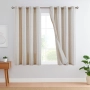 Topick Ленени завеси, 130 x 145 см, раирани завеси сиви с  капси, модерни завеси с ленен вид, хол, снимка 1
