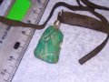 КРАСИВ ВИНТИДЖ - АРТ МЕДАЛЬОН НАТУРАЛЕН КАМЪК ЗЕЛЕН АХАТ с ШНУРЧЕ от ВЕЛУР 21185, снимка 3