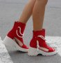 Летни боти на платформа - червен велур - LB44, снимка 2