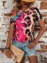 Дамска тениска с кръгло деколте и къс ръкав с леопардов принт, 4цвята , снимка 14