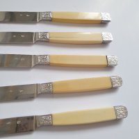 Стари сребърни ножове с кокалени дръжки, снимка 4 - Антикварни и старинни предмети - 41230136