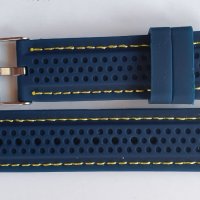 Синя силиконова каишка с жълт конец 24мм., снимка 2 - Каишки за часовници - 41689540