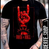 Черна тениска с щампа ROCK N ROLL SIGN, снимка 1 - Тениски - 40952129