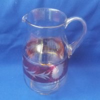 Кана за вода или безалкохолно, калиево стъкло, ръчна гравюра, снимка 7 - Други - 34459493