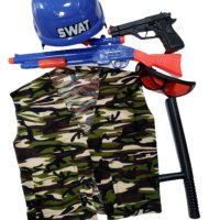 Детски войнишки комплект с камуфлажна жилетка и каска, снимка 1 - Други - 42682071